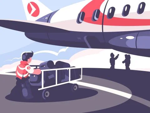 Loading of luggage in plane Stock Illustration