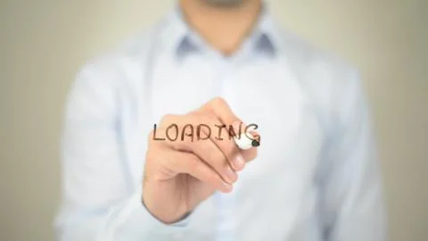 Loading, man writing on transparent screen Stock Photos