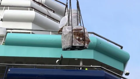 Loading merchandise on cruise ship Stock Footage 73479708
