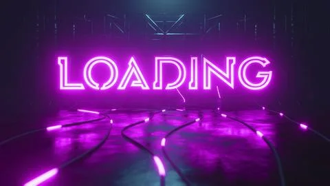 Loading neon sign with glowing cable, 3D illustration Stock Illustration
