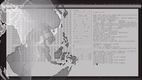 On loading network interface 3D globe rotating while terminal streaming scan and 動画素材 311508090