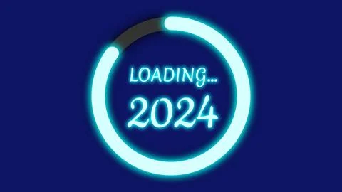 Loading new year 2024 progress illustration in bright blue light Illustrazione stock