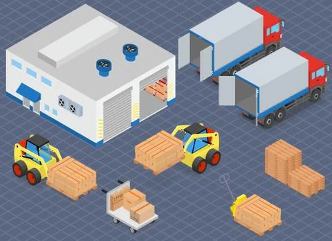 Loading or unloading a truck in the warehouse. Stock Illustration