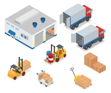 Loading or unloading a truck in the warehouse Stock Illustration