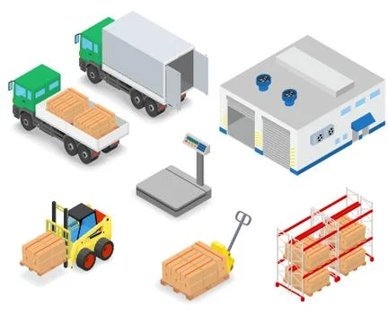 Loading or unloading a truck in the warehouse Stock Illustration