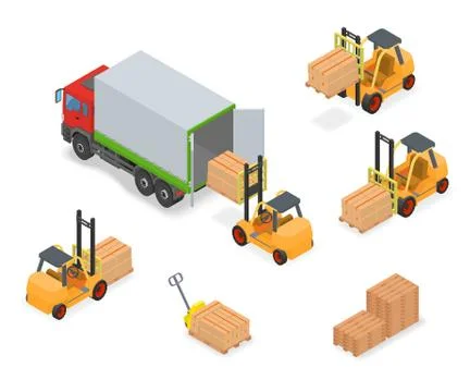 Loading or unloading a truck in the warehouse Stock Illustration