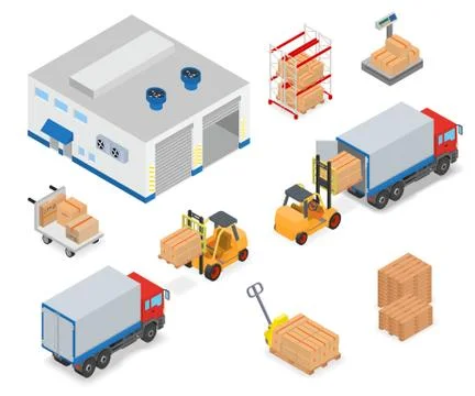 Loading or unloading a truck in the warehouse Stock Illustration