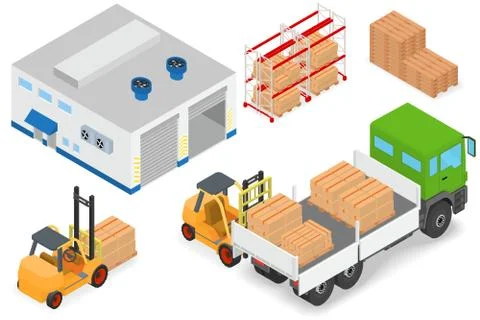 Loading or unloading a truck in the warehouse. Stock Illustration