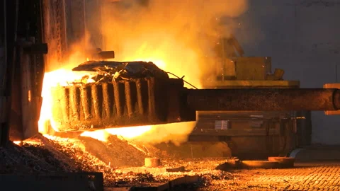 Loading of ore in the open-hearth furnace at a metallurgical plant Video stock 98493486