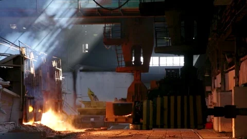 Loading of ore in the open-hearth furnace at a metallurgical plant Stock Footage 304818005