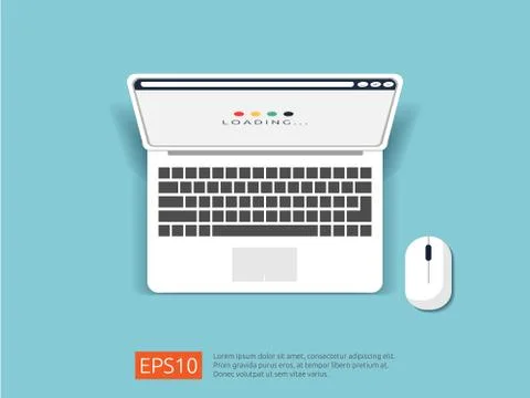 Loading page browser on top view laptop screen. flat style vector illustratio Stock Illustration