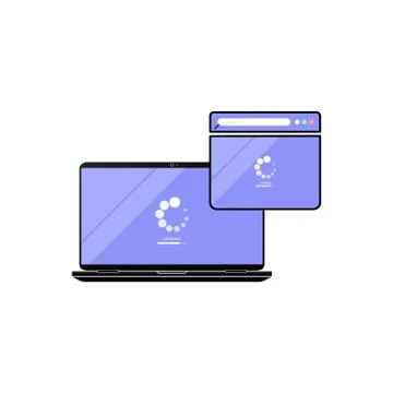Loading page browser on top view laptop screen. Laptop, desktop, computer wit Stock Illustration