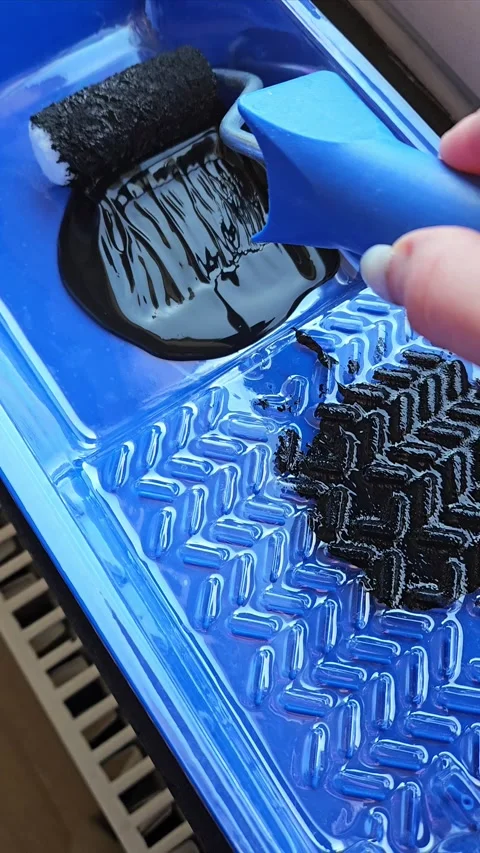 Loading Paint Roller With Black Paint. Painting Stock Footage 304791364