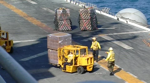 Loading Pallets aboard ship (HD) c Stock Footage 691582