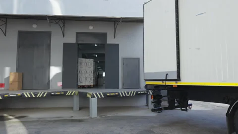 Loading pallets with boxes from the warehouse to the truck. Stock Footage 265002224