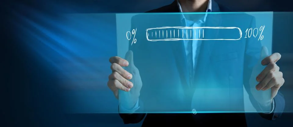 Loading panel icon. hand-drawn. a man holding a tablet Stock Photos