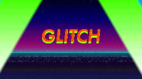 Loading pixel bar filling neon horizon, glitching tunnel showing GLITCH, cursor Stock Footage 311450366