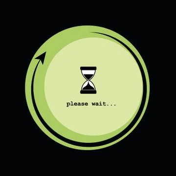 Loading please wait infographic with hourglass in a green circle Stock Illustration