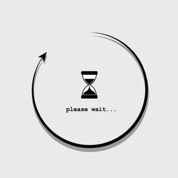 Loading please wait infographic with hourglass in a circle Stock Illustration