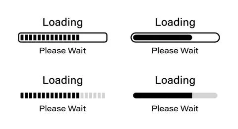 Loading please wait symbol infographics set in black color for light mode. Stock Illustration