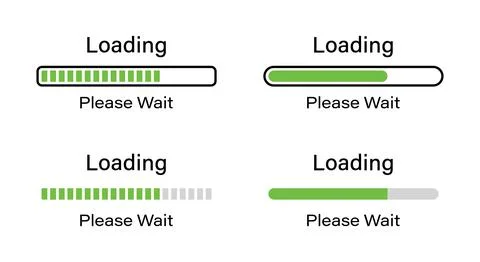 Loading please wait symbol infographics set in green color for light mode. Stock Illustration