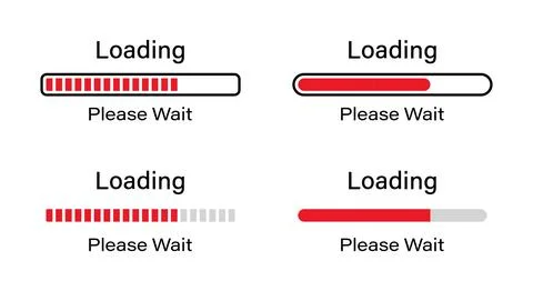 Loading please wait symbol infographics set in red color for light mode. Stock Illustration