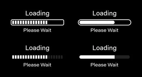 Loading please wait symbol infographics set in white color for dark mode. Stock Illustration