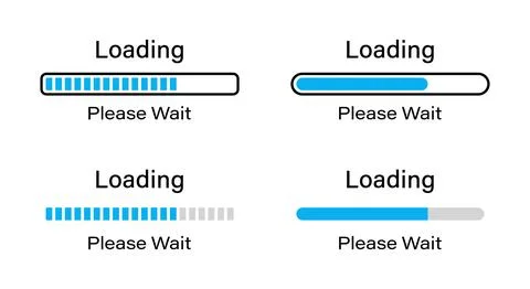 Loading please wait symbol infographics set in blue color for light mode. Stock Illustration