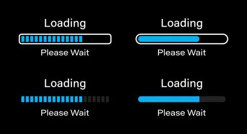 Loading please wait symbol infographics set in blue color for dark mode. Stock Illustration
