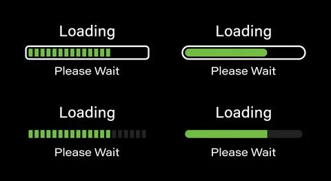 Loading please wait symbol infographics set in green color for dark mode. Stock Illustration