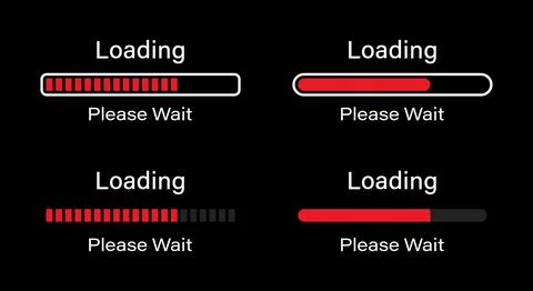 Loading please wait symbol infographics set in red color for dark mode. Stock Illustration