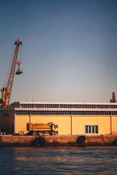 Loading point of building materials on the shore of the bosphorus. truck in.. Stock Photos