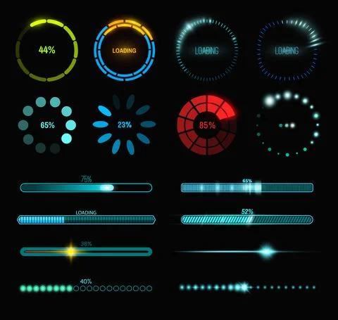 Loading process and status bar icons HUD interface Stock Illustration