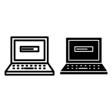 Loading process in laptop line and glyph icon. Update on laptop vector Stock Illustration