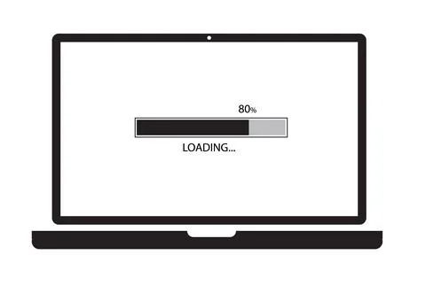 Loading process in laptop screen on white background. update computer system Stock Illustration