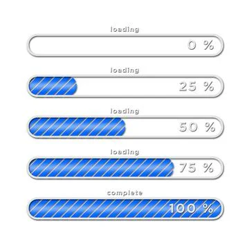 Loading process overview - blue loading bars with different progress 库存插图