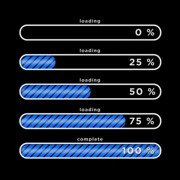 Loading process overview - blue loading bars with different progress イラスト素材