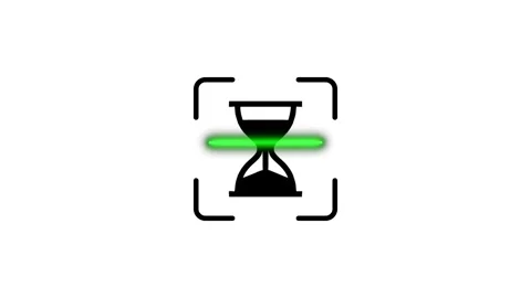 Loading process visualization with hourglass icon and scanning laser light .. Stock Footage 346498358