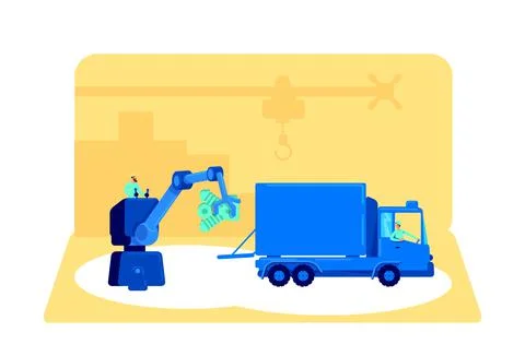 Loading product in van flat concept vector illustration Stock Illustration