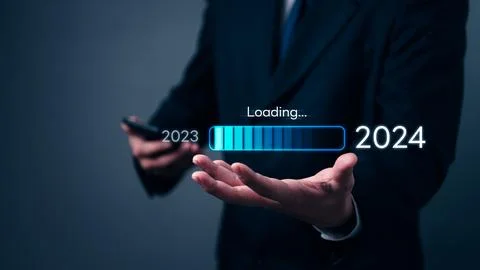 Loading progress bar to 2024 Businessman using mobile phone investment and .. Stock Photos