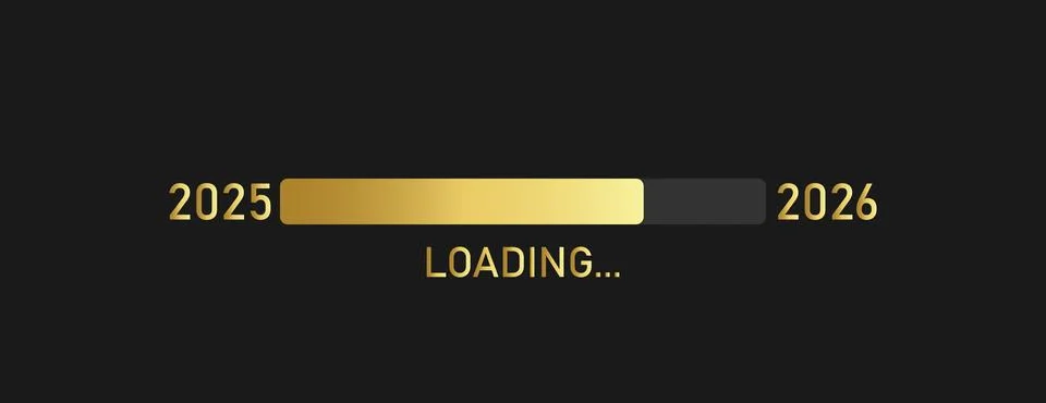 Loading progress bar of 2025, 2026 happy new year isolated on black backgroun Stock Illustration