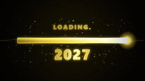 Loading progress bar animation with golden year 2027 text on dark particle .. Stock-Footage 347718305