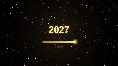 Loading progress bar animation with year 2027 text and golden glowing parti.. Stock Footage 346121197