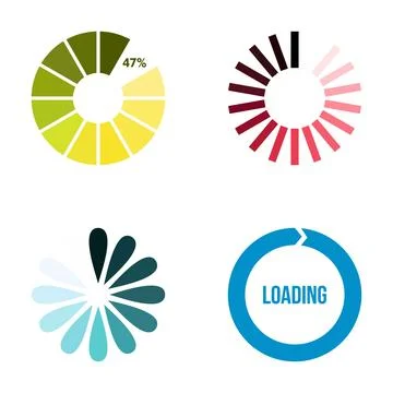 Loading progress bar circles and buffering indicators 스톡 일러스트