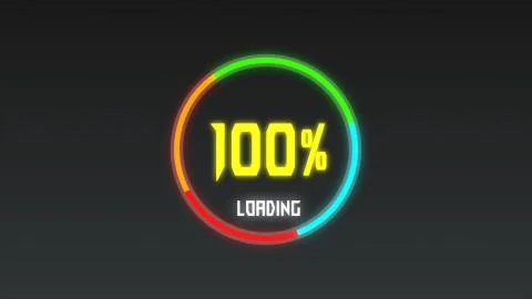 Loading progress bar, digital style, radial With percentage number and circul Illustrazione stock