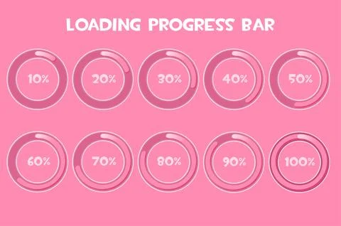 Loading Progress Bar, pink colour. Circle loading or progress percentage. Stock Illustration