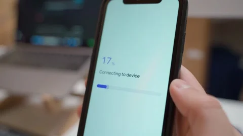 Loading progress bar on smartphone screen ends with connection failed error Stock Footage 342602617