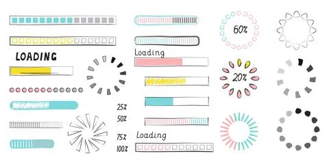 Loading progress bar vector style in doodle style. Updated progress circle ba Illustrazione stock