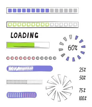 Loading progress bar vector style in doodle style. Updated progress circle ba Stock Illustration