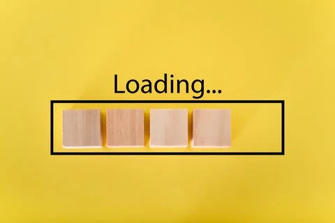 Loading the progress bar with wooden cubes. Download progress. Loading status Foto stock